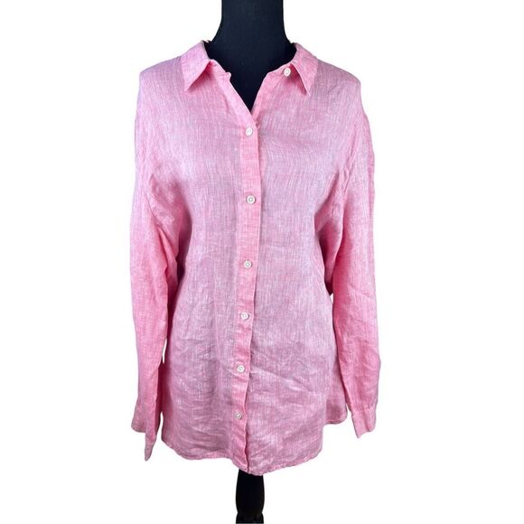 J.Jill woman’s XL 100% linen heathered pink long sleeve coastal beachy blouse - Picture 3 of 10